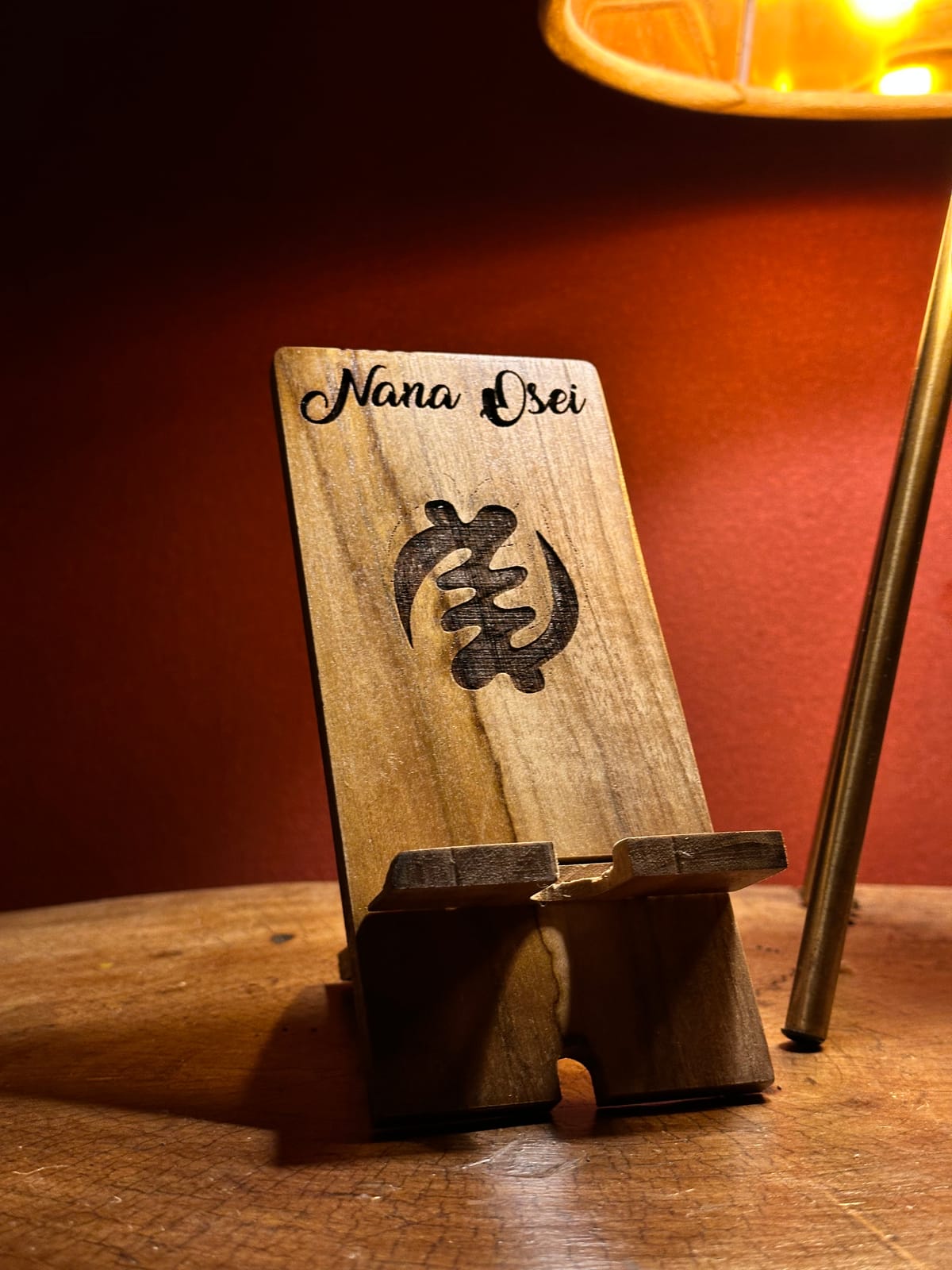 Custom Name Phone Stand — handcrafted wood by Mahogana in Accra, Ghana